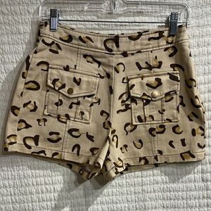Avec Les Filles Tan Leopard Print Women's Shorts